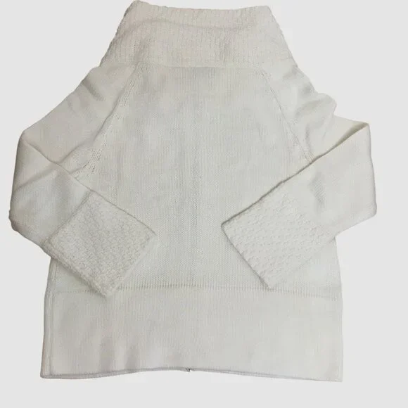 WHBM White Textured Knit Zip Sweater M Quiet Luxury Cozy Capsule Neutral Chic - Picture 5 of 7